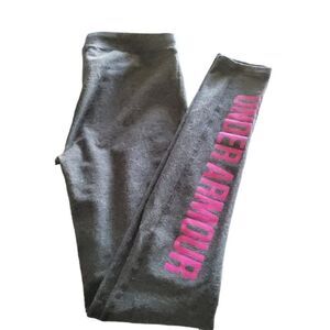 Under Armour Heat Gear Workout Women Leggings Small Gray Pink Logo